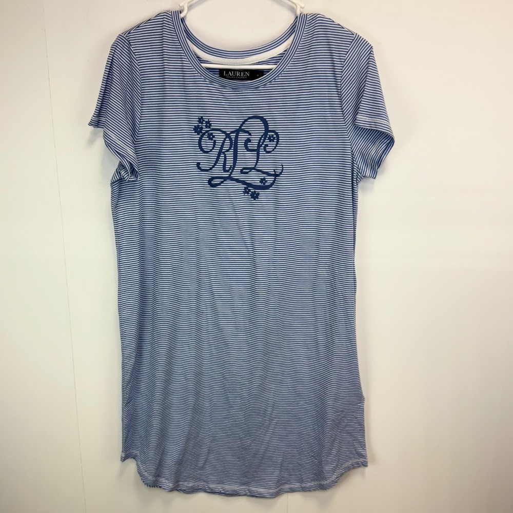 Lauren Ralph Lauren black label Striped‎  T-Shirt Dress Blue Monogram Pajamas M